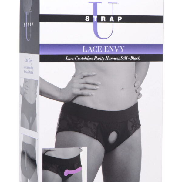 Lace Envy Black Crotchless Panty Harness - S/m