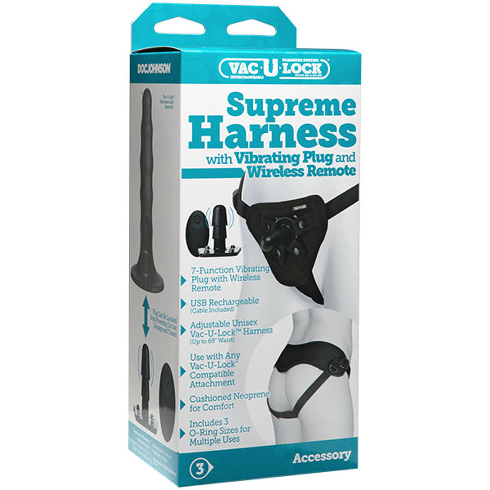 Vac-U-Lock - Supreme Harness With Vibrating Plug - Black
