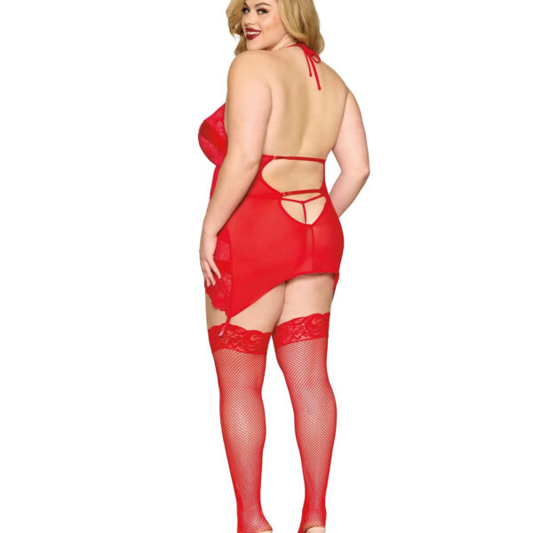 Garter Slip and G-String Dmnd - One Size Queen - Red