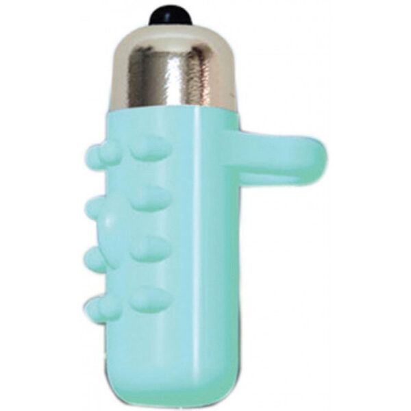 Glow in the dark silicone finger sleeve with vibrating bullet. Batteries Included. <br><br> MEASUREMENTS: <br>  Length: 1" (2.54 cm) <br>  Width: 2" (5.08 cm)