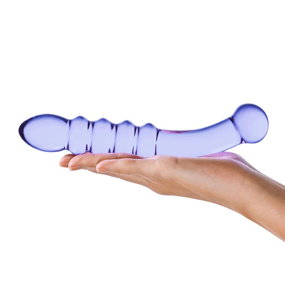 filling sensation of the dildo's bulbous tip. This end can also be used for prostate massages that can easily culminate in explosive orgams. Featuring a beautiful purple hue