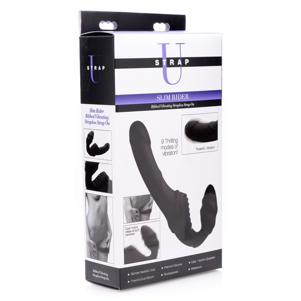 Slim Rider Ribbed Vibrating Silicone Strapless Strap-On