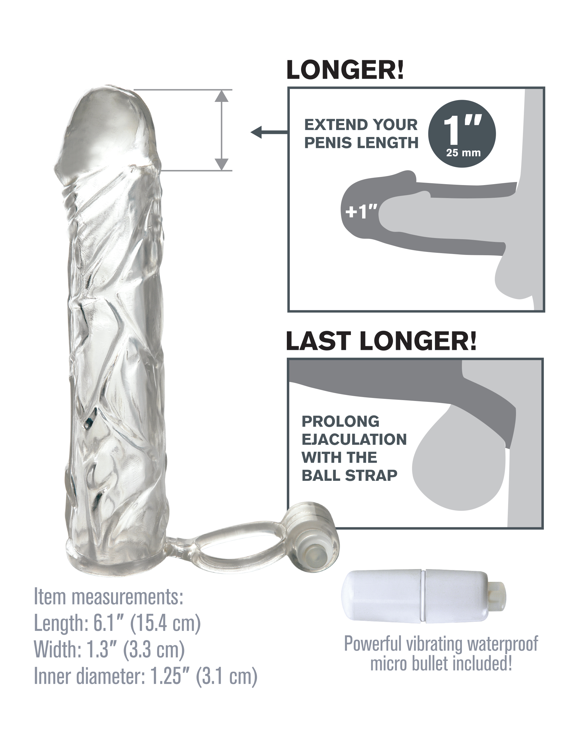 Fantasy X-Tensions Vibrating Super Sleeve - Clear - Image 3