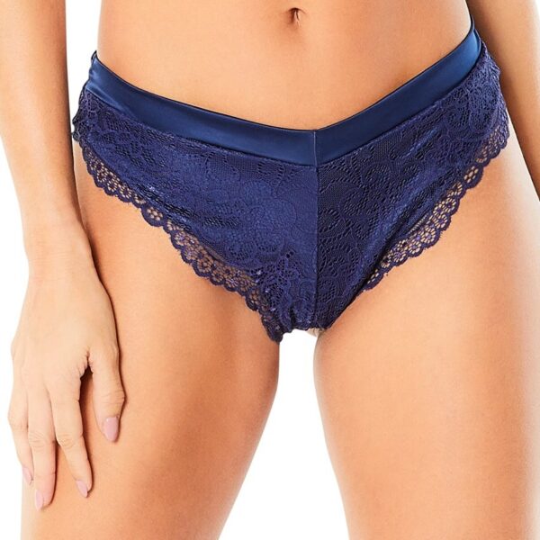 High Leg Lined Thong With Crossing Back Straps - Estate Blue - Small
