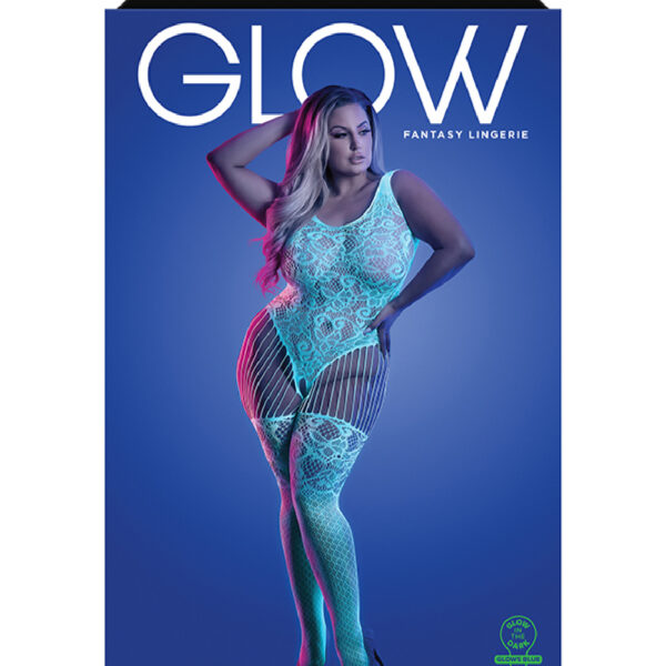 Illuminate Crotchless Teddy Bodystocking - Queen - White/blue