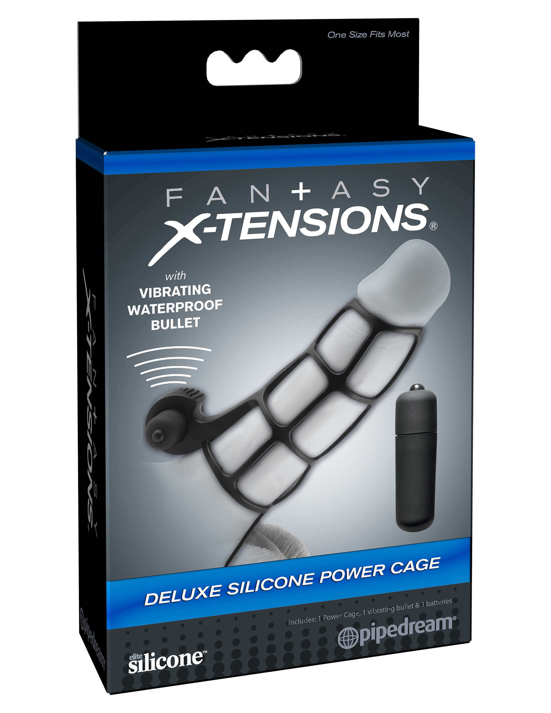The Deluxe Silicone Power Cage is the ultimate erection enhancer. With this silicone cage wrapped snug around every inch of your manhood you'll maintain rock hard erections and prolong the fun while you stimulate your partner. The stretchy ball strap prolongs ejaculation for explosive climaxes while the hygienic cage leaves your cock open to feel every sensation and enjoy the natural touch of your lover. You'll discover thick throbbing erections and your partner will love the cage's added sensations. The vibrating clit stimulator activates the tiny ticklers and delivers direct stimulation to their most sensitive spot. Just one click of the powerful waterproof micro vibe and youll make them cum harder than ever before.