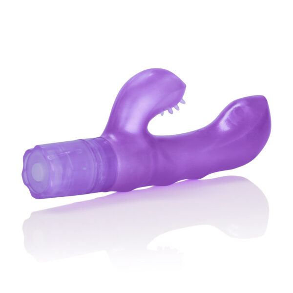 Dual motors for the ultimate in feminine arousal. Contoured vibrating tip for optimum G-spot arousal. Vibrating clitoral stimulator with pleasure nubs. 3 powerful ascending speeds.