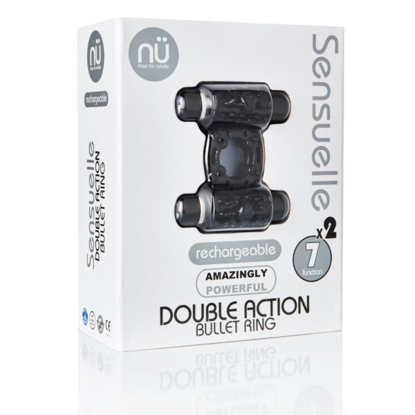 Sensuelle 7 Function Rechargeable Double Action Bullet Ring - Black