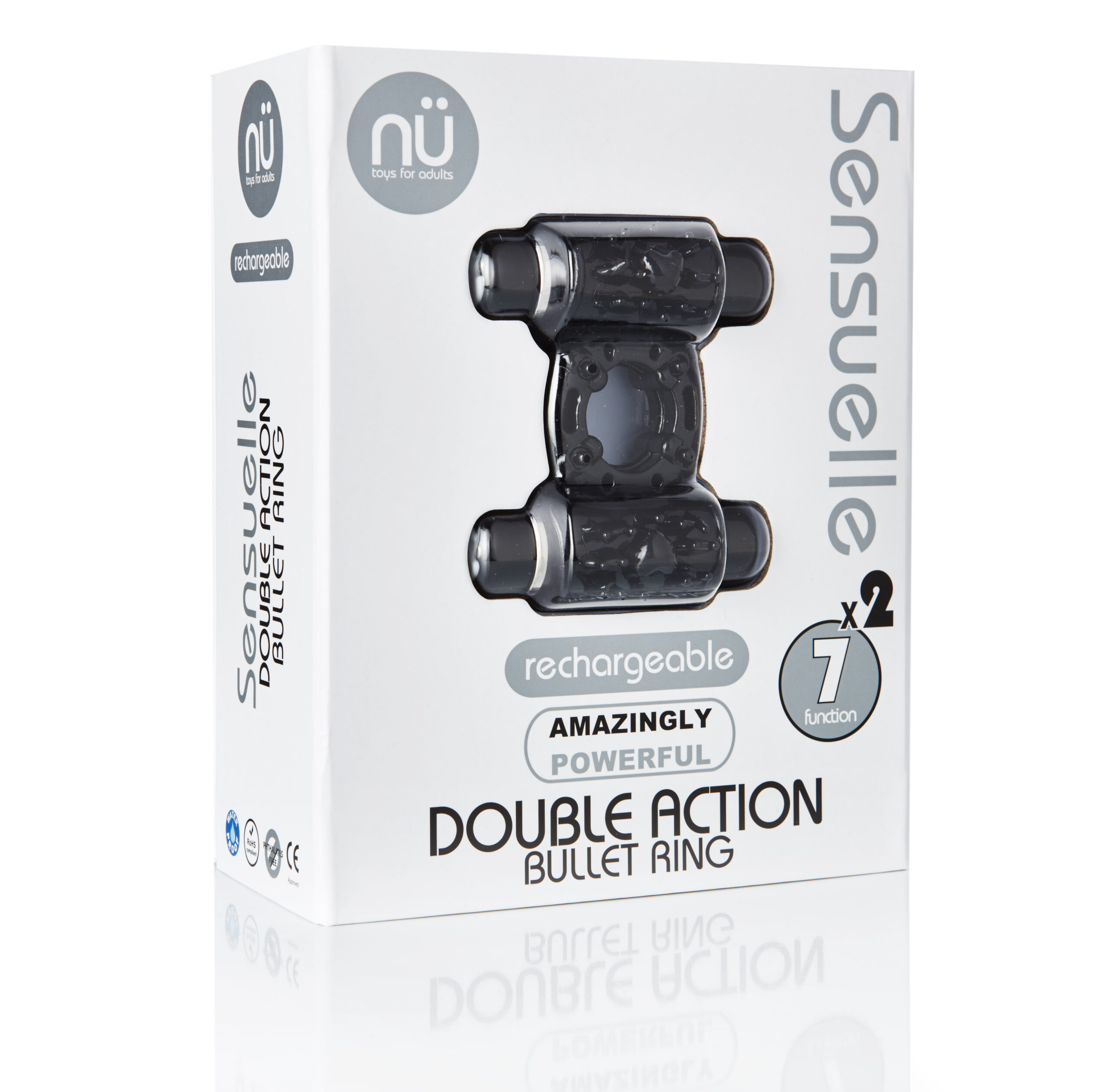 Sensuelle 7 Function Rechargeable Double Action Bullet Ring - Black