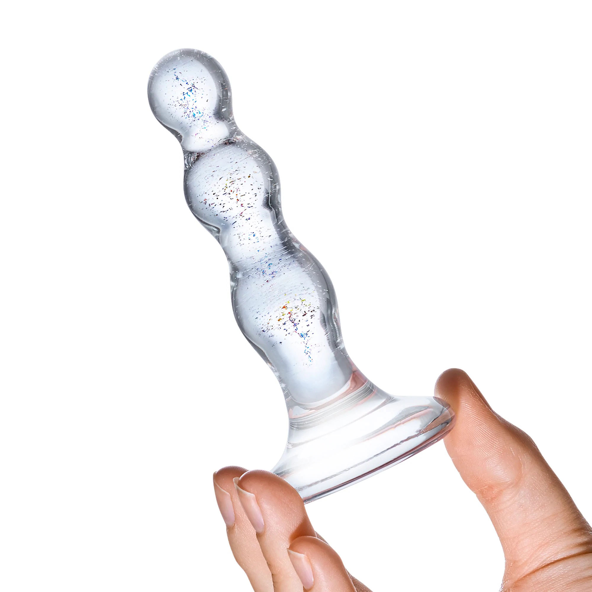 or treat your backdoor to a beautiful work of functional art. The Triple Play Beaded Butt Plug is sleek and lustrous with three beads in graduated sizes that get larger as you move towards its thick base. Use the smaller beads to take beginner steps towards anal pleasure and to tickle and tease your backside. Go deeper with the plug to take the stimulation to the next level when youre ready this toy makes it easy to enjoy it every step of the way. Made of body-safe