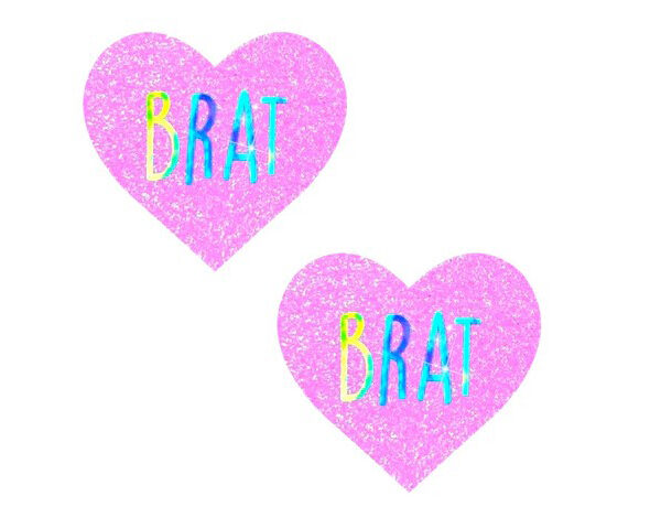 Brat Holographic Uv Light Pink I Heart U Glitter Nipple Cover Pasties