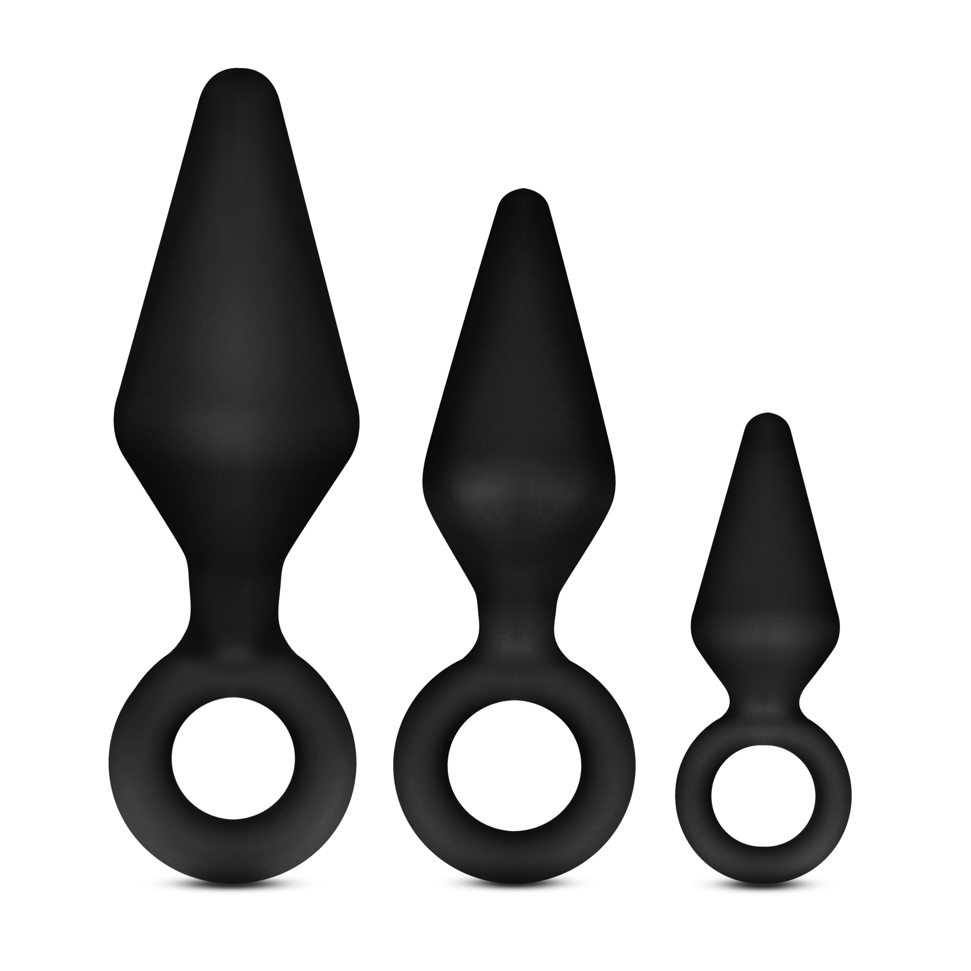 Need a little training? An anal training kit is the most effective way to get acquainted with anal play. The Night Rimmer kit comes with 3 plugs ranging from small to large. Starting with the smallest size for beginners you can slowly graduate to the medium size then to the large size when you are fully comfortable. Use this kit if you and your partner want to try anal intercourse. Or just use it in addition to your regular erotic play. The ring handle is used to manipulate and retireve the Night Rimmer and is also a safety measure to prevent over-insertion. Features & Benefits: - Made from pure body safe silicone with a smooth satin finish. - Convenient loop handle allows for easy retreival and as a safety measure. - Phthalate and latex free. - Length: small: 2.8" / medium: 4.3" / large: 5.2" - Meets or exceeds international safety standards as set forth by CE and RoHS directives.
