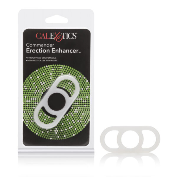 Stretchy 2 handled erection ring designed specifically for use with an erection over the penis when erect.