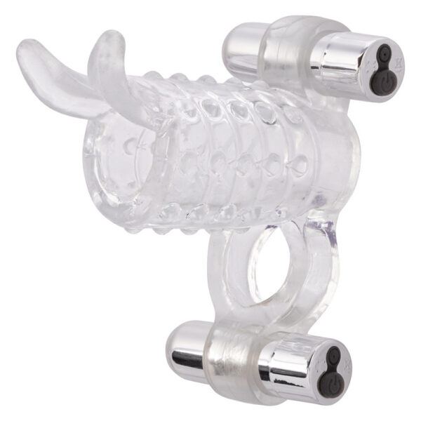 Thicker and bigger is better. Versatile stretchy ribbed enhancer adds girth and support for him Pleasure nubbies and dual ticklers add incredible stimulation for her 2 powerful removable vibrating bullets with push button control