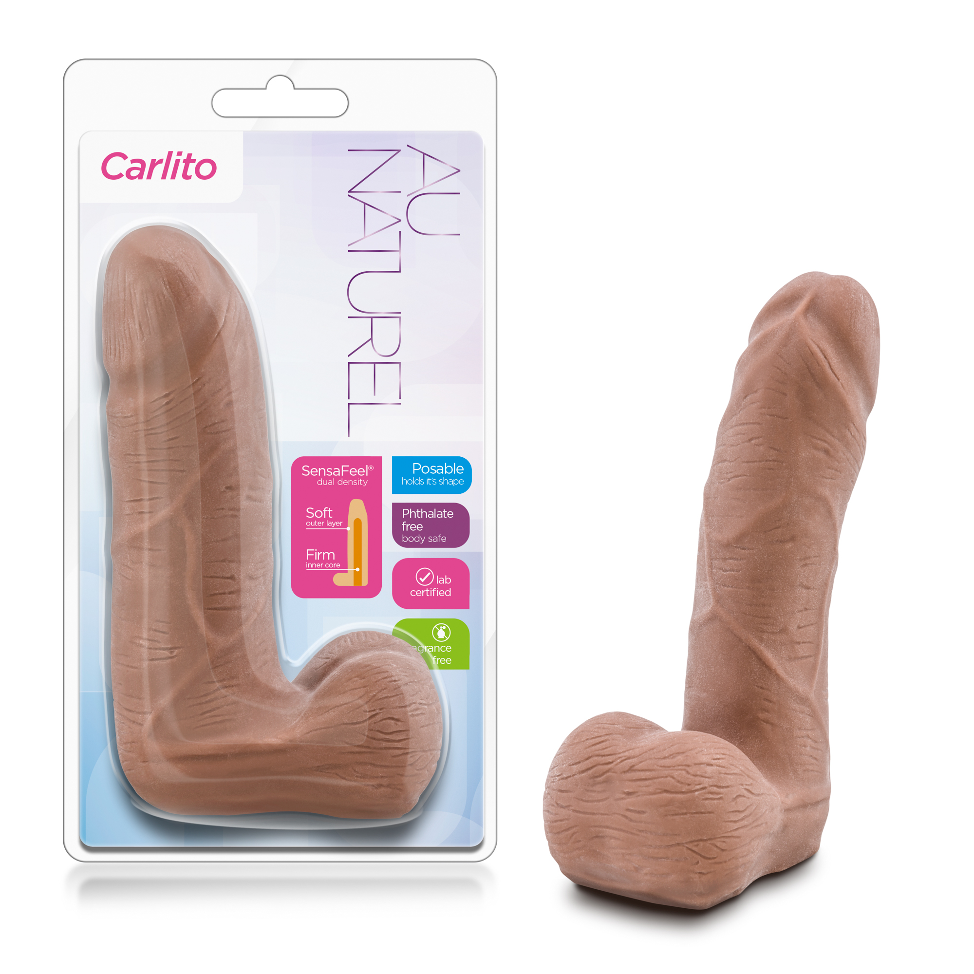 Carlito is perfectly soft to the touch while its inner core is firmer to maintain rigidity - just like a hard erect cock should feel. For those seeking a small lover Carlito has an adorable head veiny shaft and plush balls. Made of phthalate free skin safe TPR.