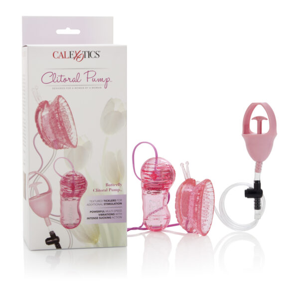 Ultimate clitoral pump with EZ finger grip powerful vibrations and a suction cup with stimulating ticklers.