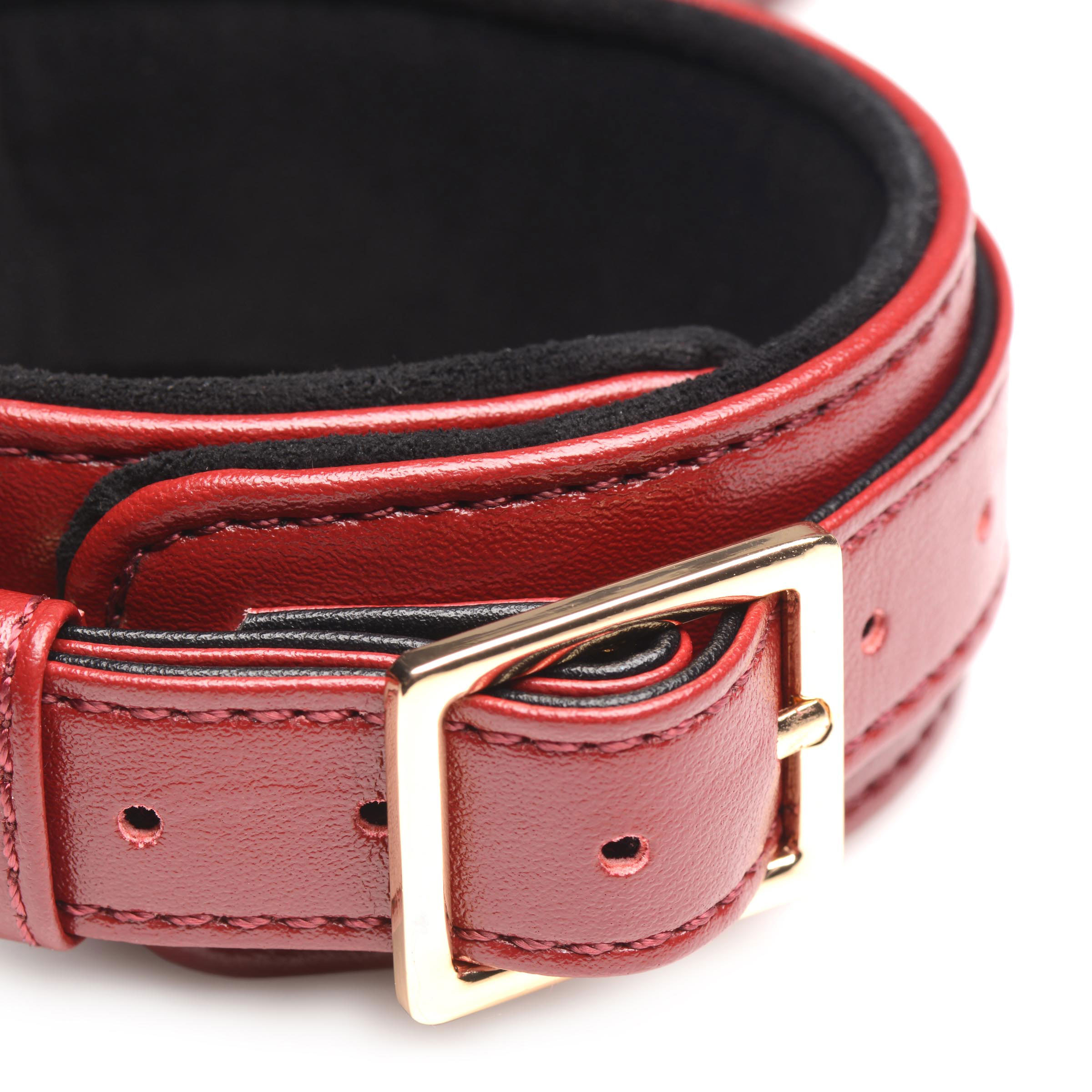 6 Piece Burgundy Bondage Set Burgundy Cuffs, Collar and Leash