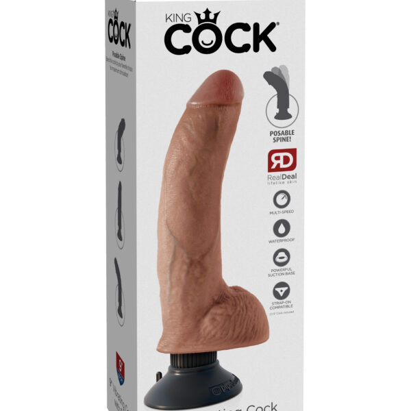 King Cock 9 Inch Vibrating Cock With Balls - Tan