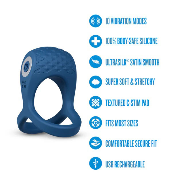 and elevates performance. Featuring 10 powerful vibration modes and a textured C-stim pad for added stimulation